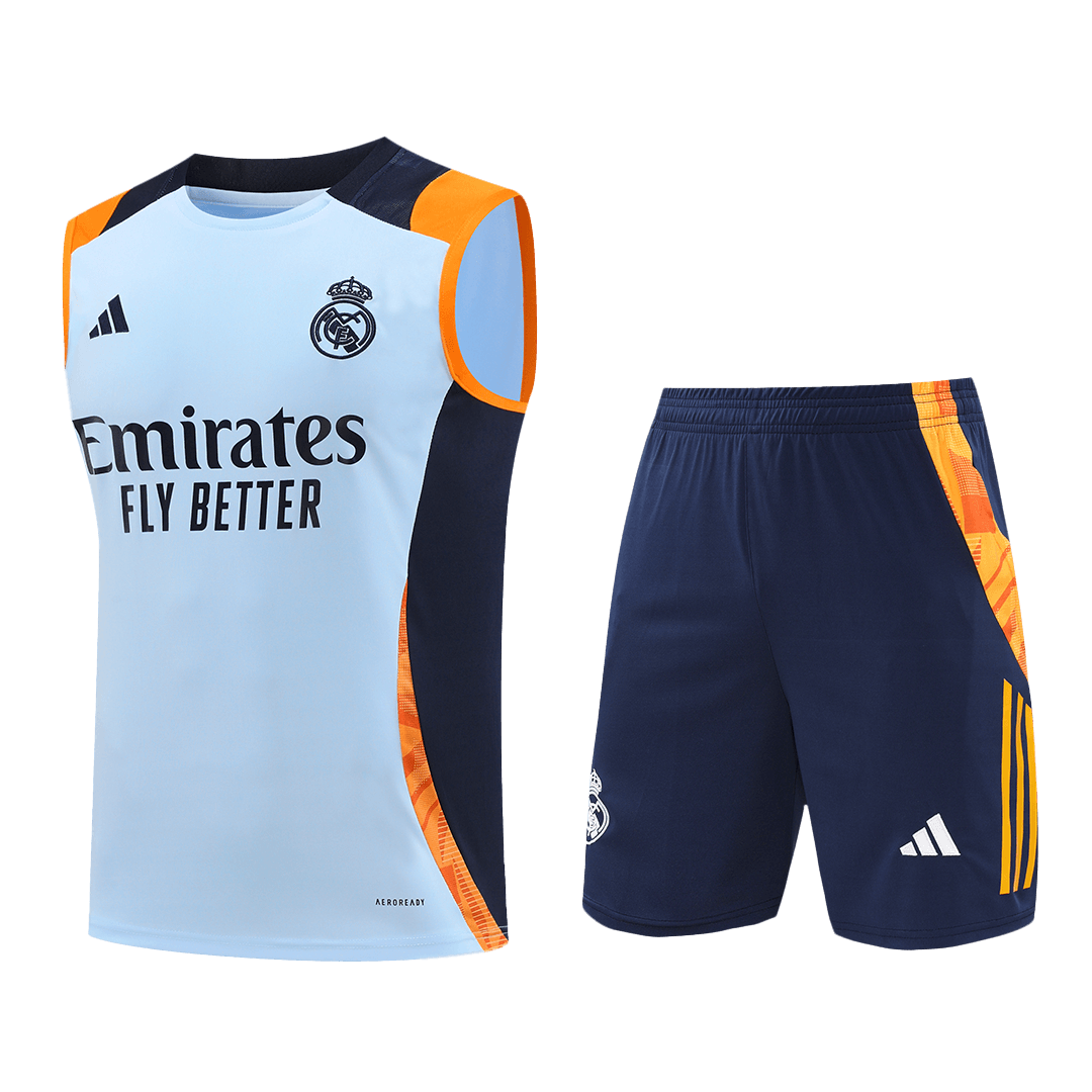 Real Madrid Pre-Match Blue Sleeveless Training Kit 2024/25 For Adults-The Jerseys Shop