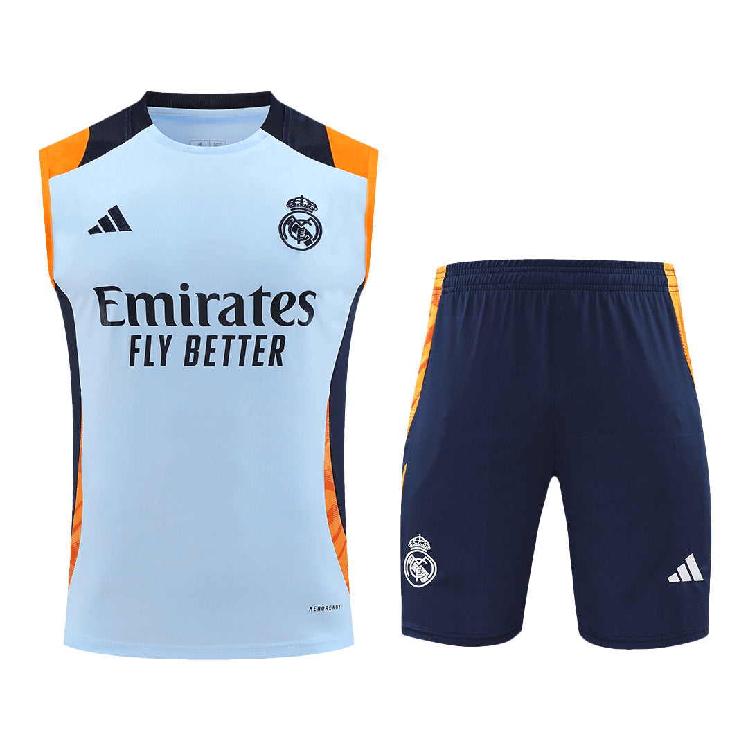 Real Madrid Pre-Match Blue Sleeveless Training Kit 2024/25 For Adults-The Jerseys Shop