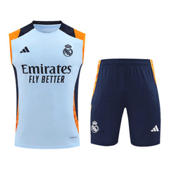 Real Madrid Pre-Match Blue Sleeveless Training Kit 2024/25 For Adults-The Jerseys Shop