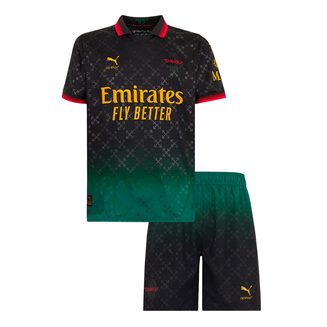 Kid's AC Milan x Off-White Fourth Away Jersey Kit(Jersey+Shorts) 2024/25-The Jerseys Shop