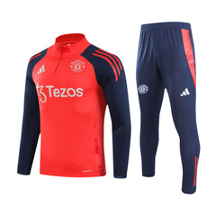 Manchester United 1/4 Zip Red Tracksuit Kit(Top+Pants) 2024/25 for Adults-The Jerseys Shop