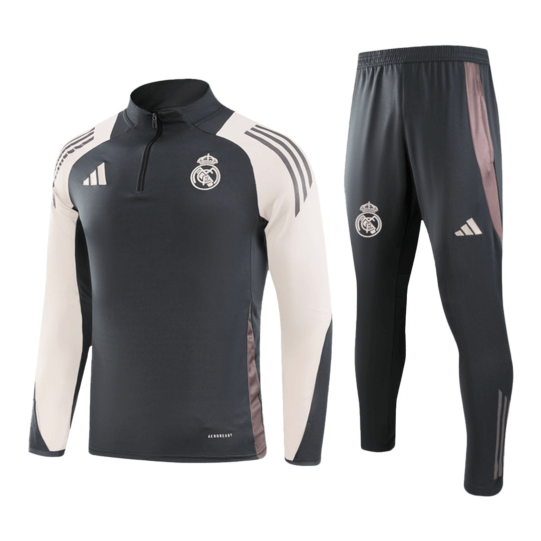 Real Madrid 1/4 Zip Gray Tracksuit Kit(Top+Pants) 2024/25 for Adults-The Jerseys Shop
