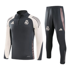 Real Madrid 1/4 Zip Gray Tracksuit Kit(Top+Pants) 2024/25 for Adults-The Jerseys Shop