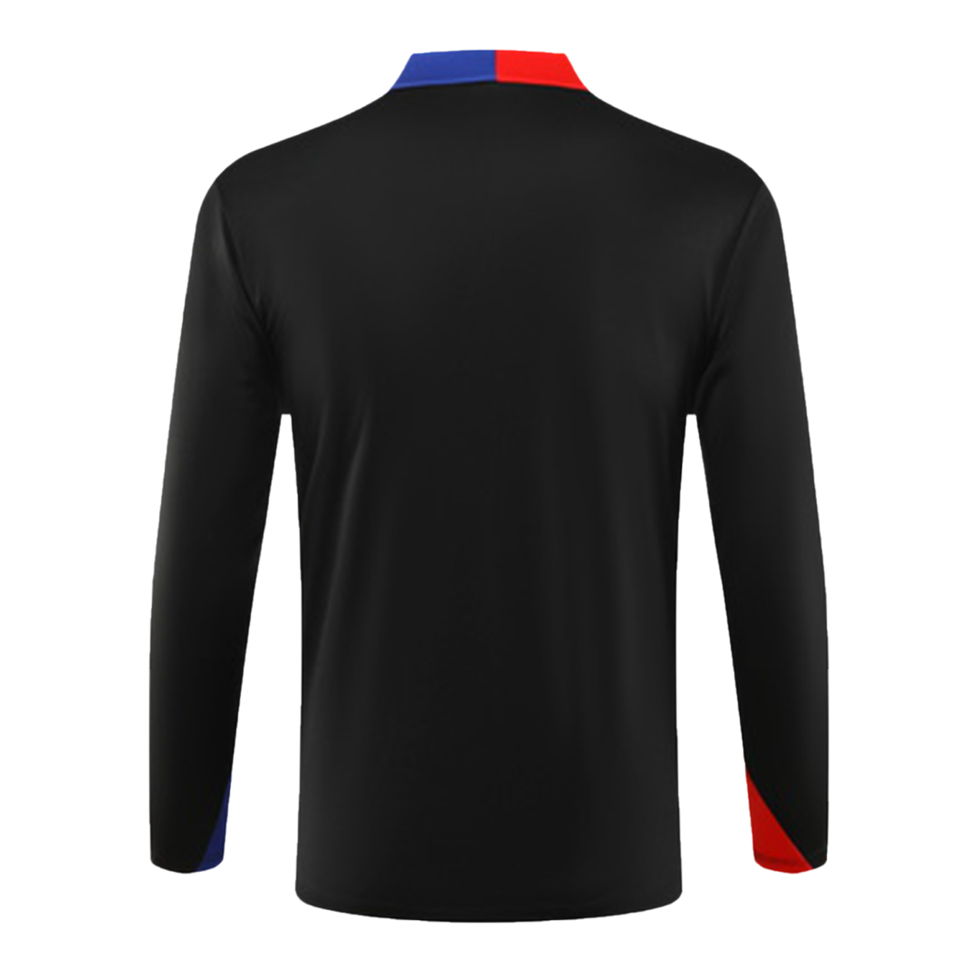 Barcelona 1/4 Zip Black Tracksuit Kit(Top+Pants) 2024/25 for Adults-The Jerseys Shop