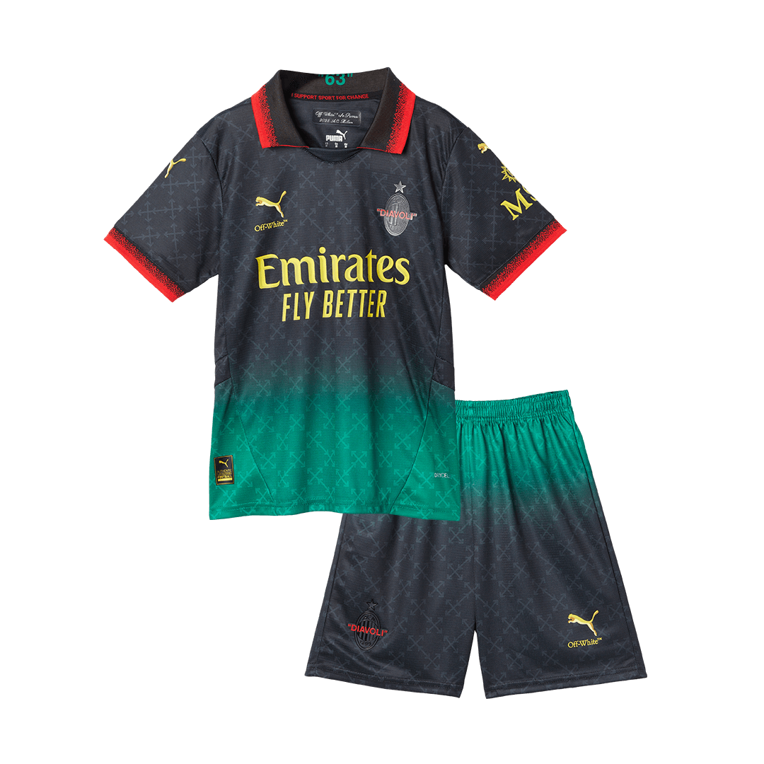 Kid's AC Milan x Off-White Fourth Away Jersey Kit(Jersey+Shorts) 2024/25-The Jerseys Shop