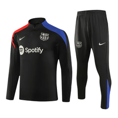 Barcelona 1/4 Zip Black Tracksuit Kit(Top+Pants) 2024/25 for Adults-The Jerseys Shop