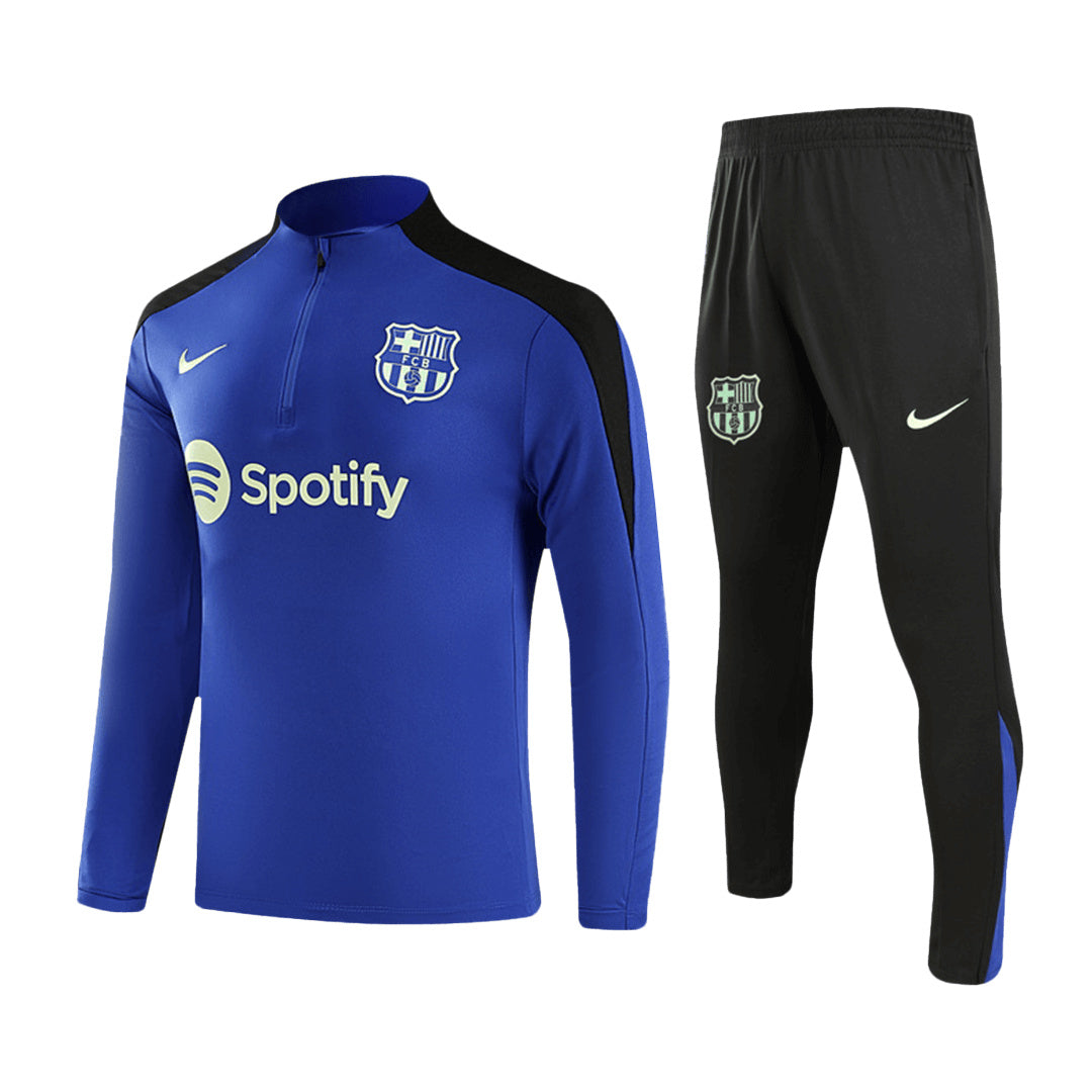 Barcelona 1/4 Zip Blue Tracksuit Kit(Top+Pants) 2024/25 for Adults-The Jerseys Shop