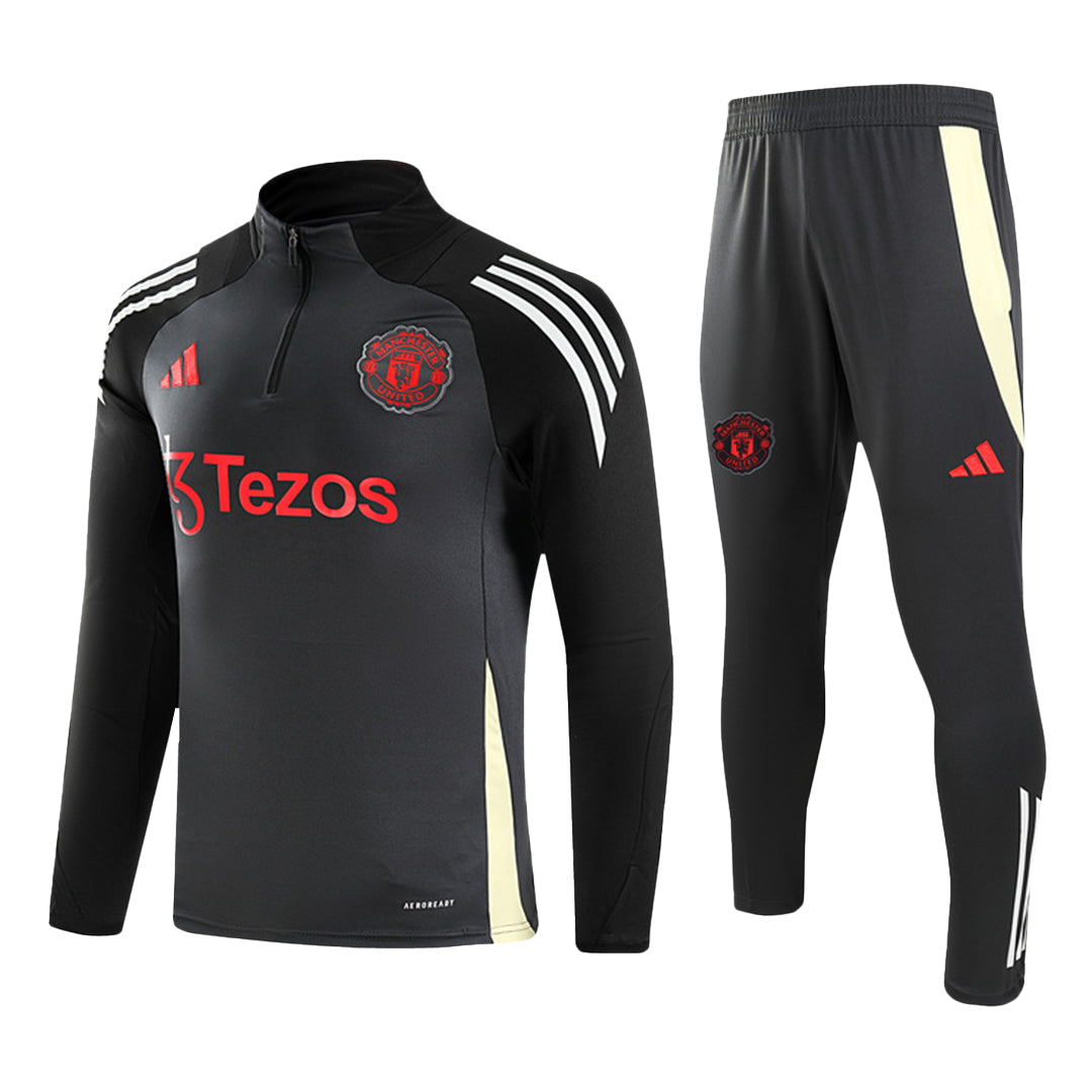 Manchester United 1/4 Zip Gray Tracksuit Kit(Top+Pants) 2024/25 for Adults-The Jerseys Shop