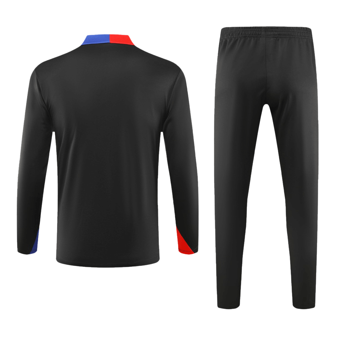 Barcelona 1/4 Zip Black Tracksuit Kit(Top+Pants) 2024/25 for Adults-The Jerseys Shop