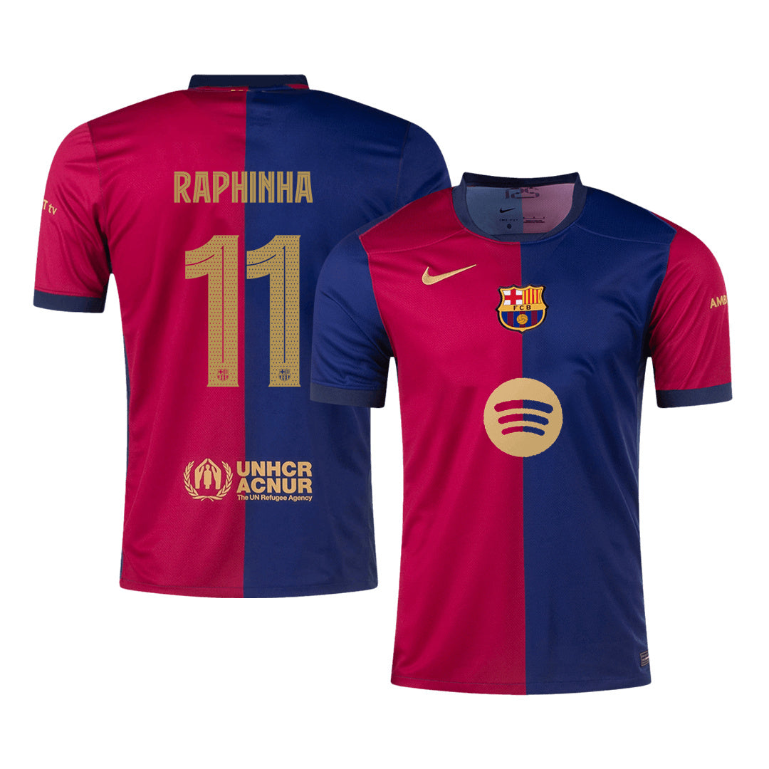 [Super Quality] Men's Barcelona RAPHINHA #11 Home Soccer Jersey 2024/25 UCL - Spotify Logo Without Text-The Jerseys Shop